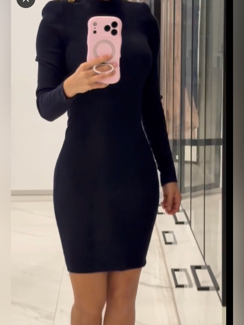 Balmain Black Fitted Long-Sleeve Midi Dress